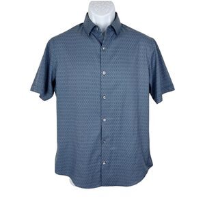 Murano Slim Fit Performance Button Up Shirt Men Medium Graphic Short Sleeve Tee